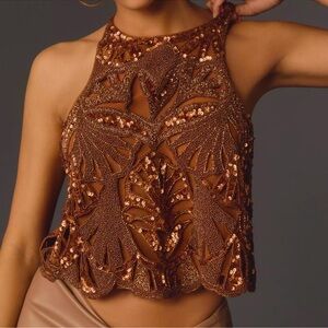 Elegant Embellished Cutwork Cross-Back Tank